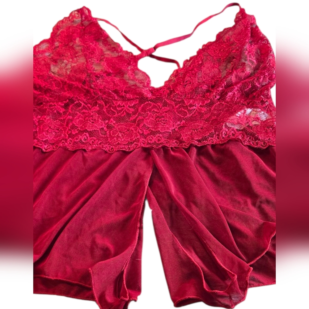 Red Lace Baby Doll Romper Lingerie Size Med
